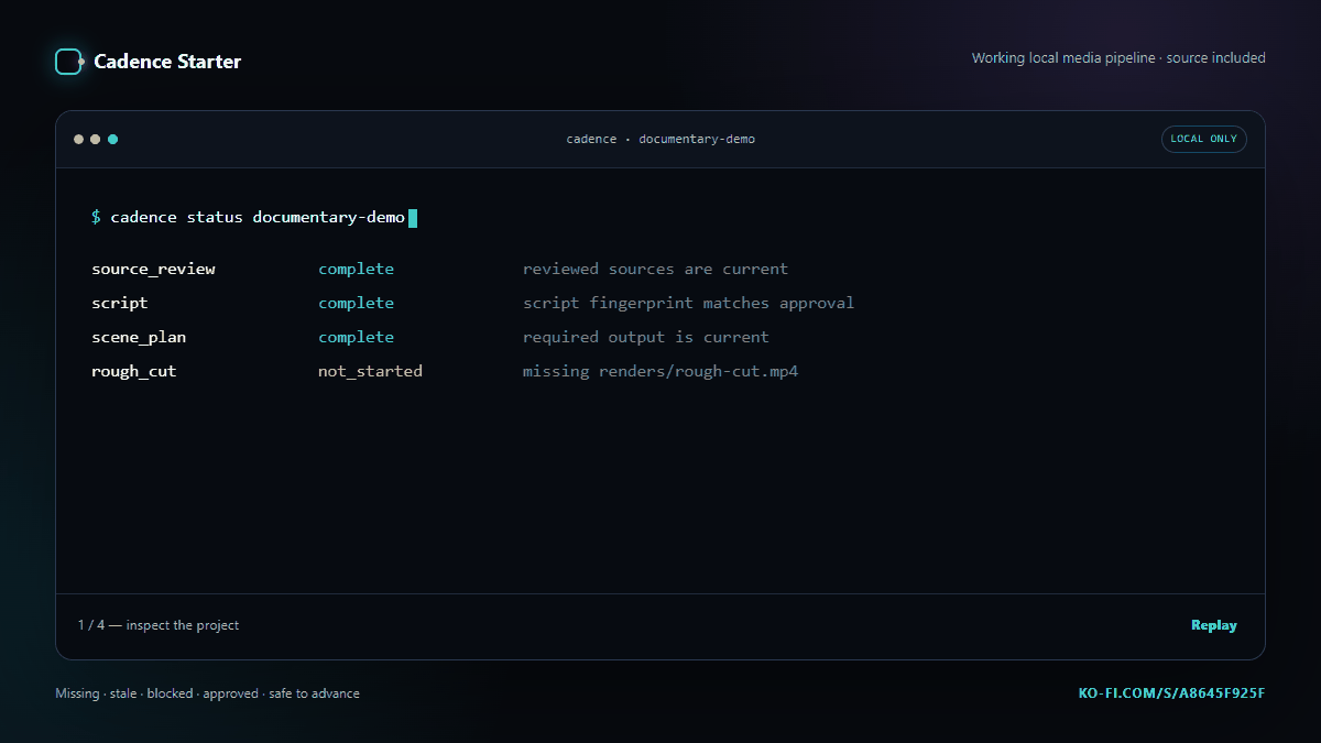 Cadence detects that an approved script changed, reopens its approval gate, and blocks dependent stages